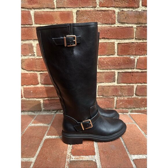 Ann Taylor Loft $200 black Tall Biker Boots womens sz 9.5 NEW - Picture 2 of 12